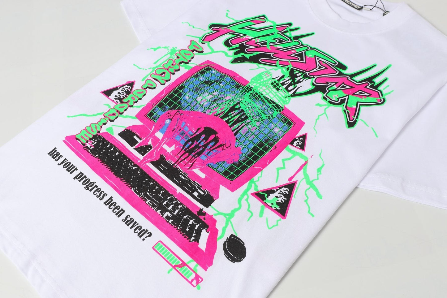 Hellstar Has Your Progress Been Saved? Graphic T-Shirt — detail