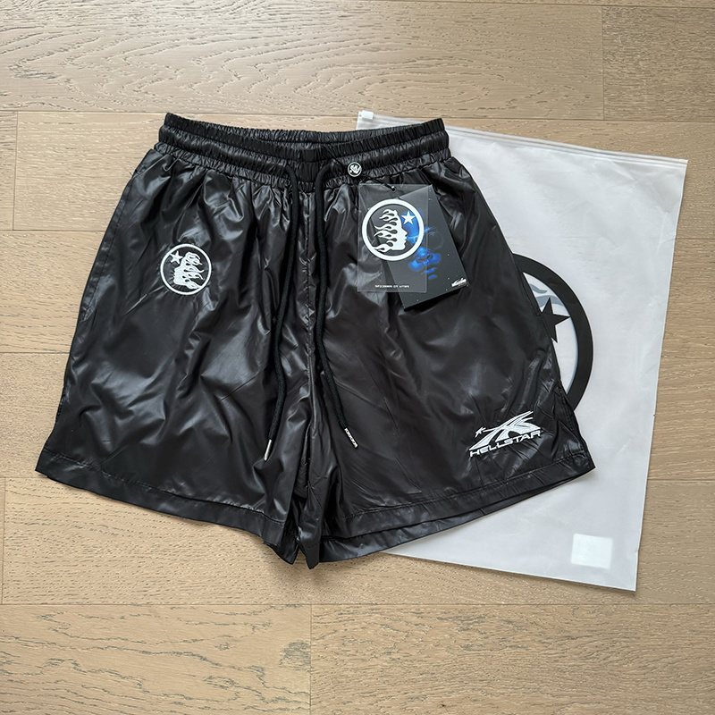 Hellstar Black Embroidered Graphic Shorts — context