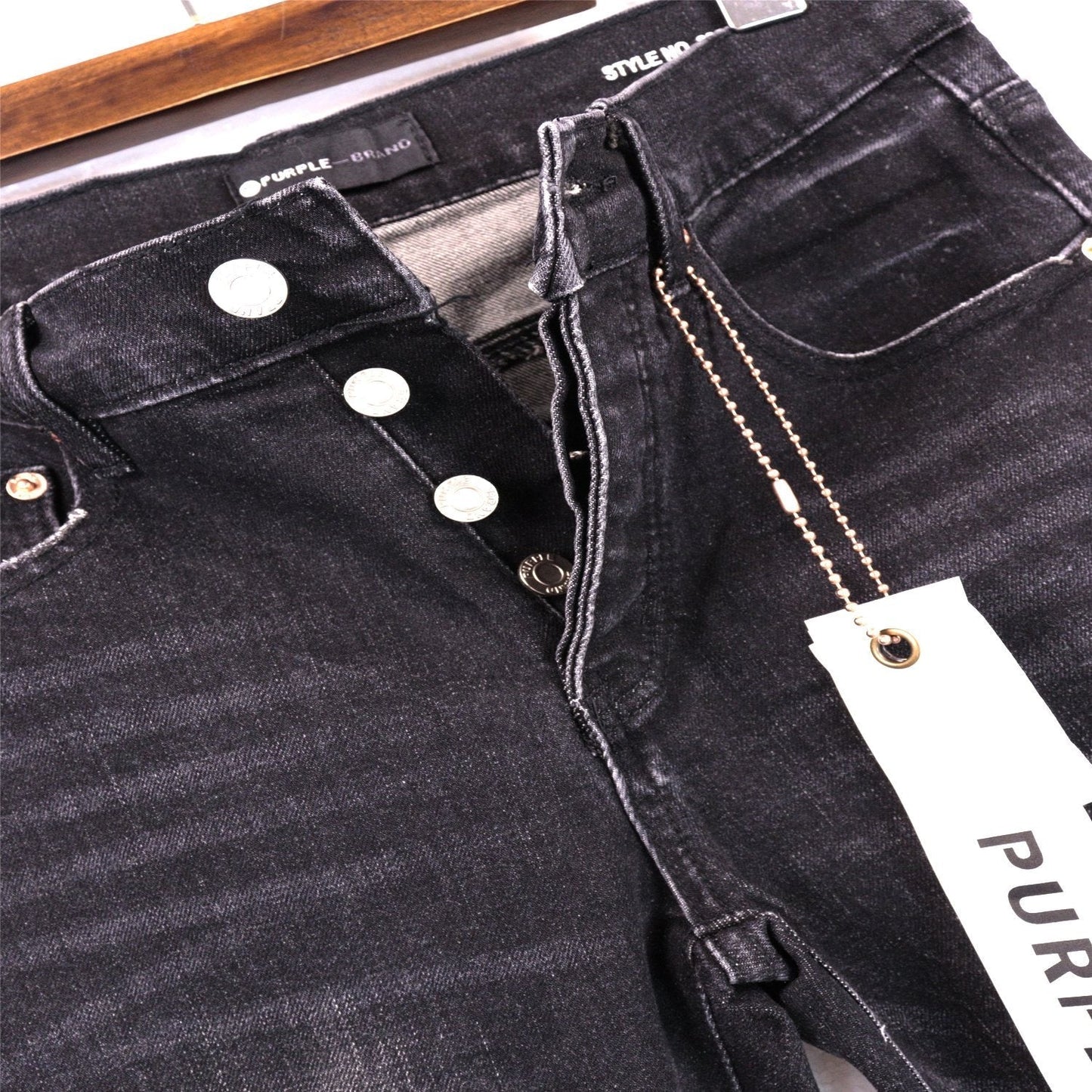 Purple Brand P001 Distressed Washed Black Slim Jeans — context