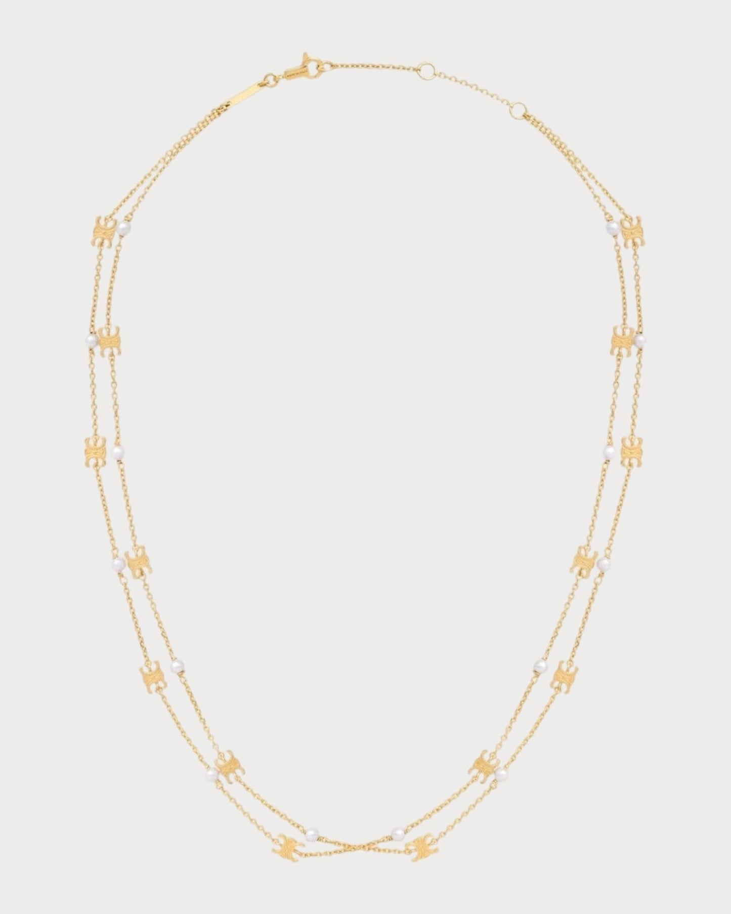 CELINE Triomphe Pearl Double Necklace Brass(Gold)