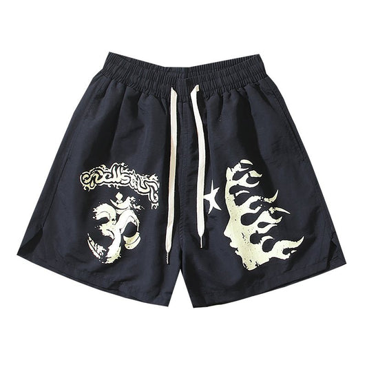 Hellstar Black Graphic Drawstring Shorts — hero