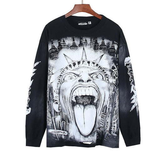 Hellstar Distressed Black Graphic Long-Sleeve T-Shirt — hero