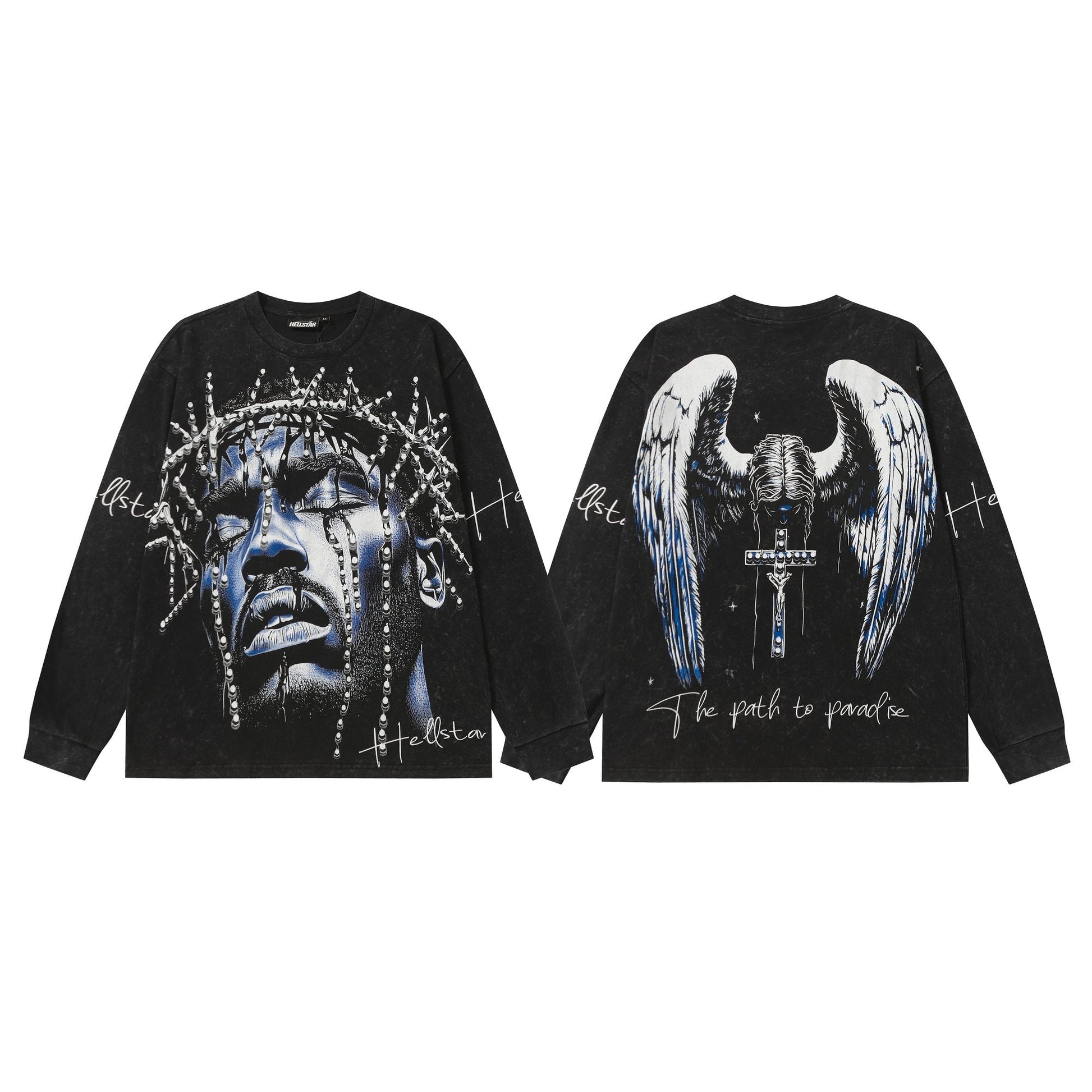 Hellstar Washed Black Wing Cross Long-Sleeve T-Shirt — hero