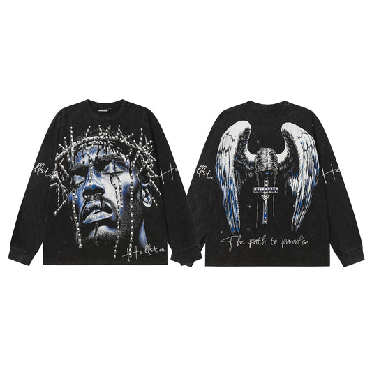 Hellstar Washed Black Wing Cross Long-Sleeve T-Shirt — hero