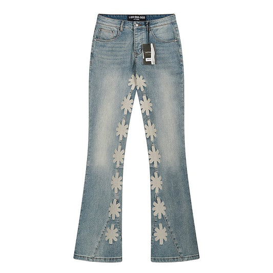 LOSTSHDWS Light Blue Daisy Applique Flared Jeans — hero