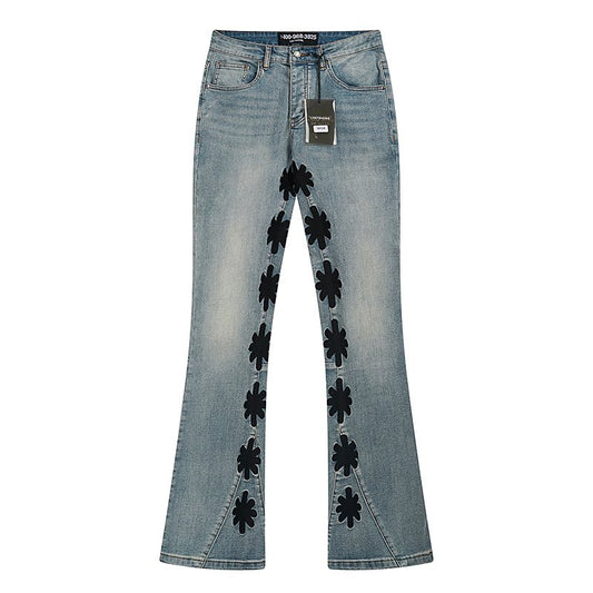 LOSTSHDWS Light Blue Flower Applique Flared Jeans — hero