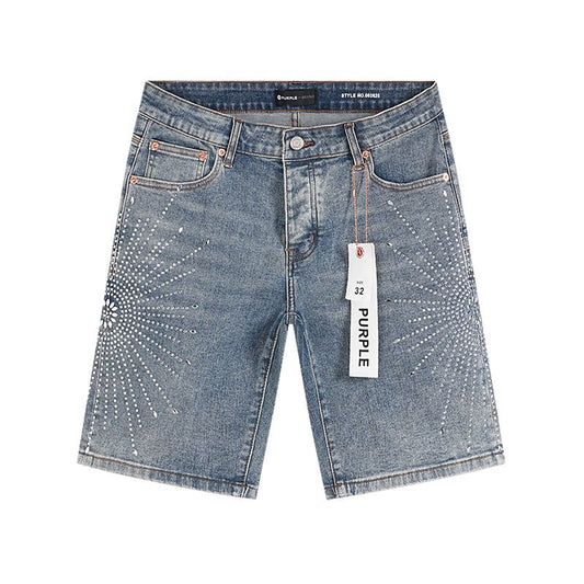 Purple Brand Rhinestone Burst Denim Shorts — hero