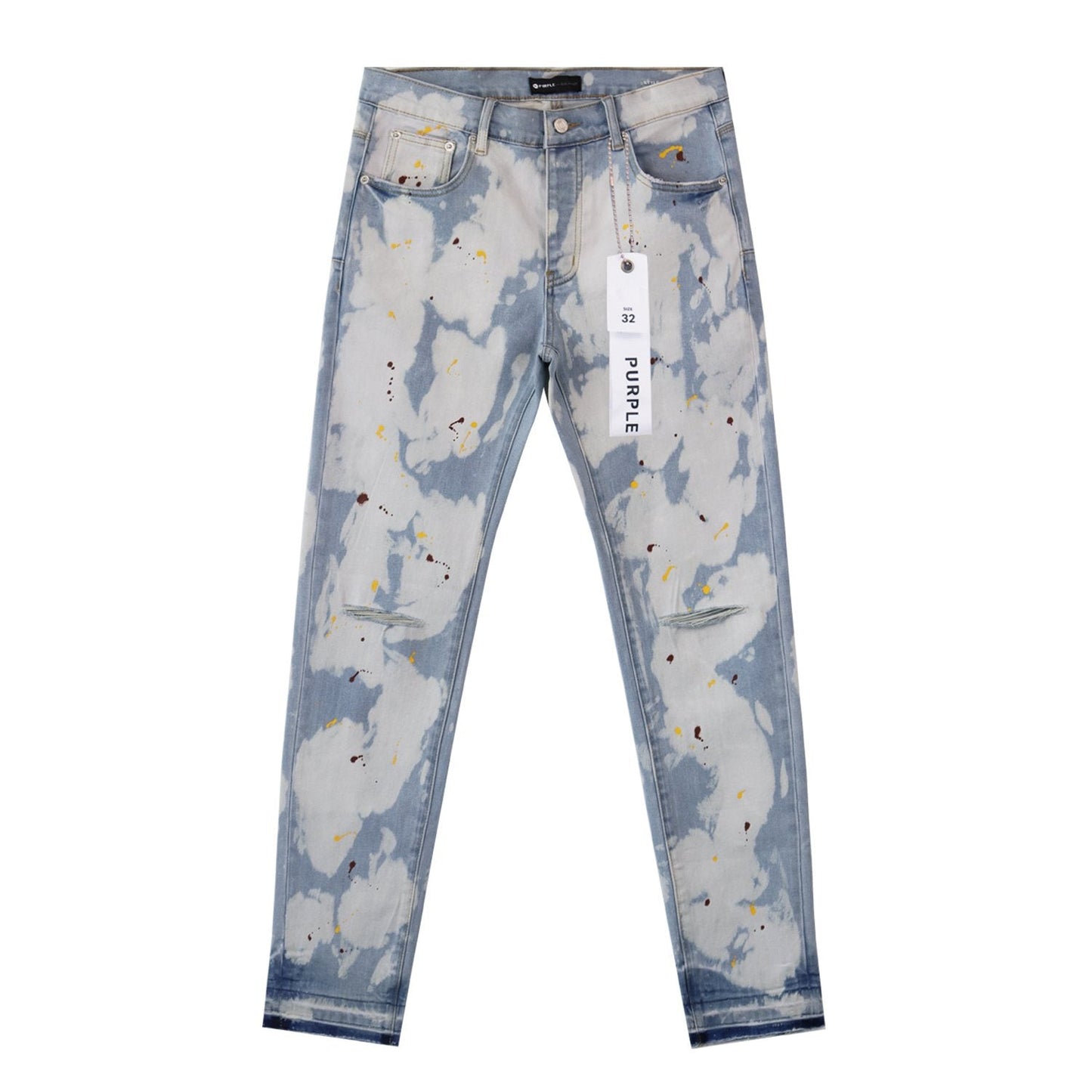 Purple Brand Light Blue Bleached Paint Splatter Skinny Jeans — hero