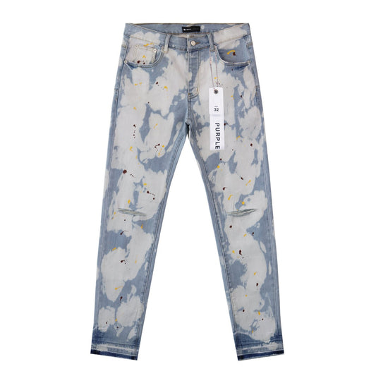 Purple Brand Light Blue Bleached Paint Splatter Skinny Jeans — hero