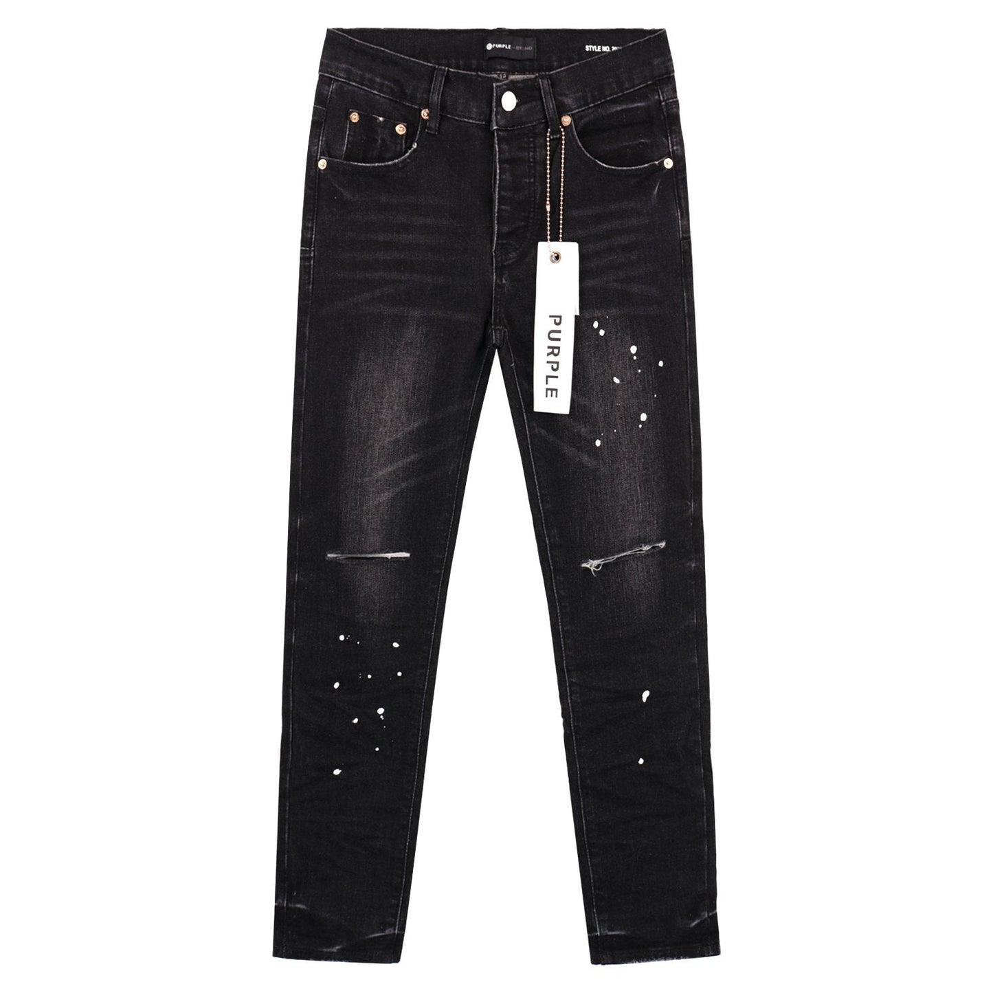 Purple Brand P001 Distressed Washed Black Slim Jeans — hero