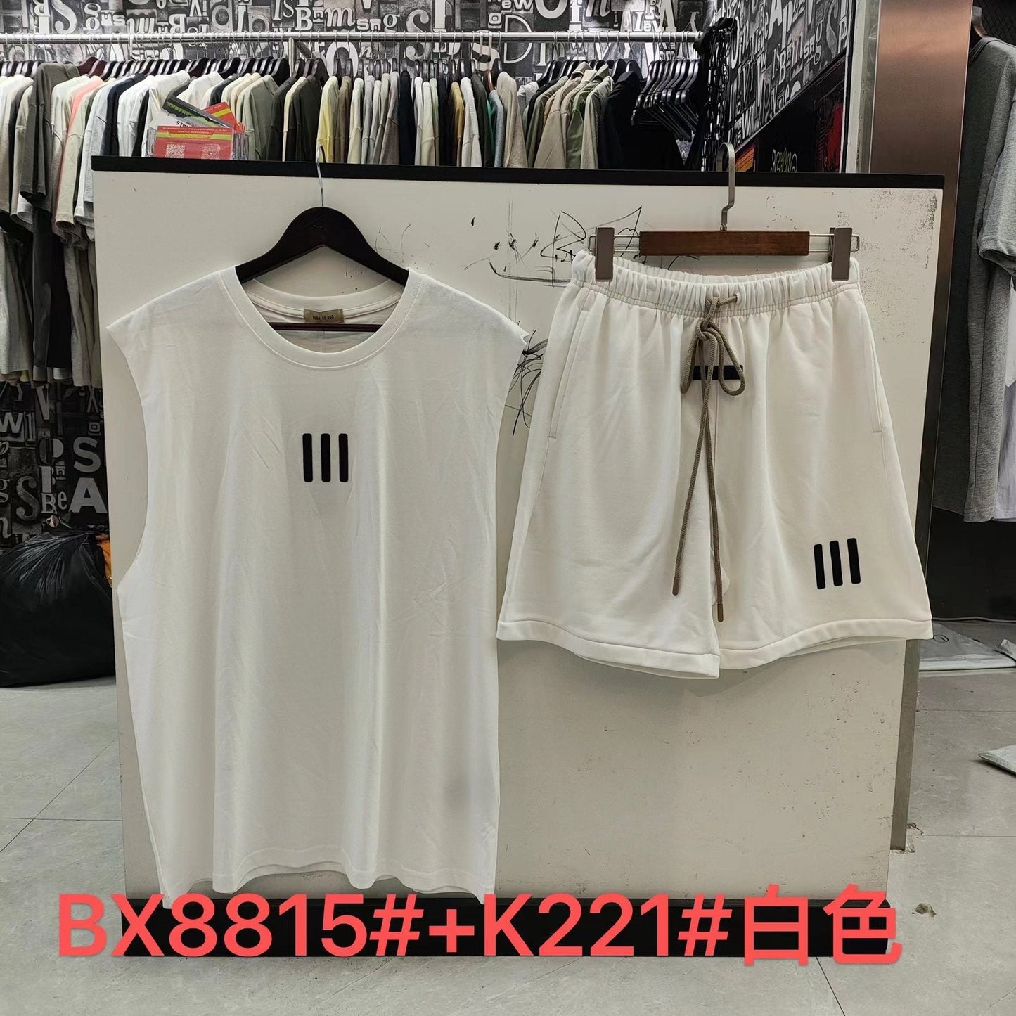 ESSENTIALS Three-Bar Sleeveless Shorts Set — front