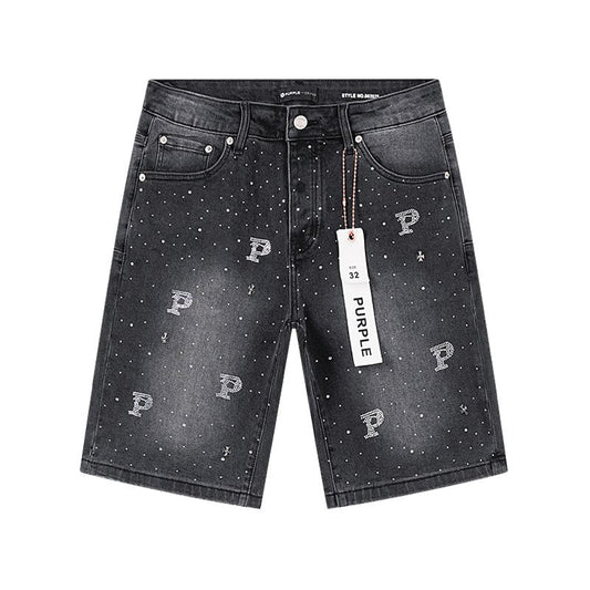 Purple Brand Rhinestone Washed Denim Shorts — hero