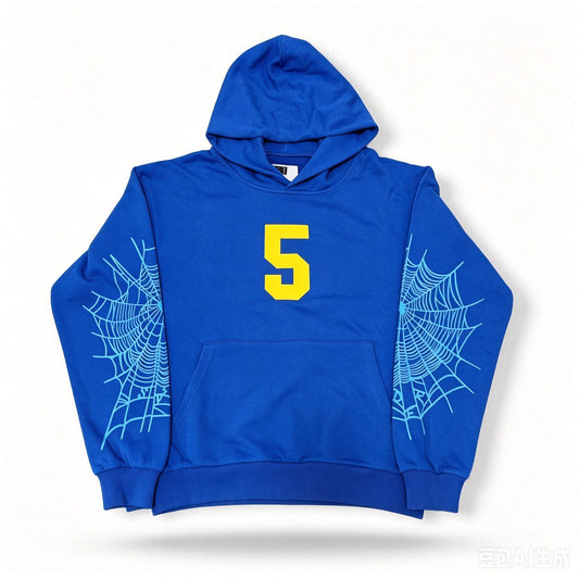 Sp5der Blue Number Graphic Hoodie — hero