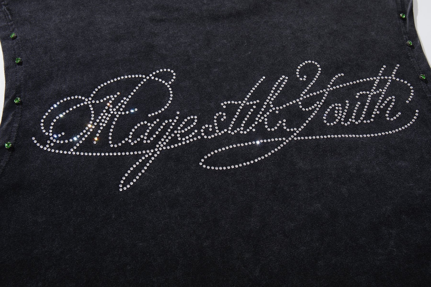 MAJESTIK Rhinestone Graphic Sleeveless T-Shirt — detail
