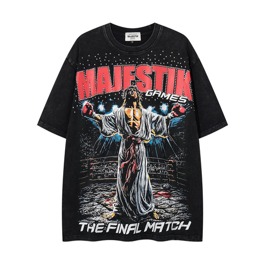 MAJESTIK Washed Black Graphic Short-Sleeve T-Shirt — hero