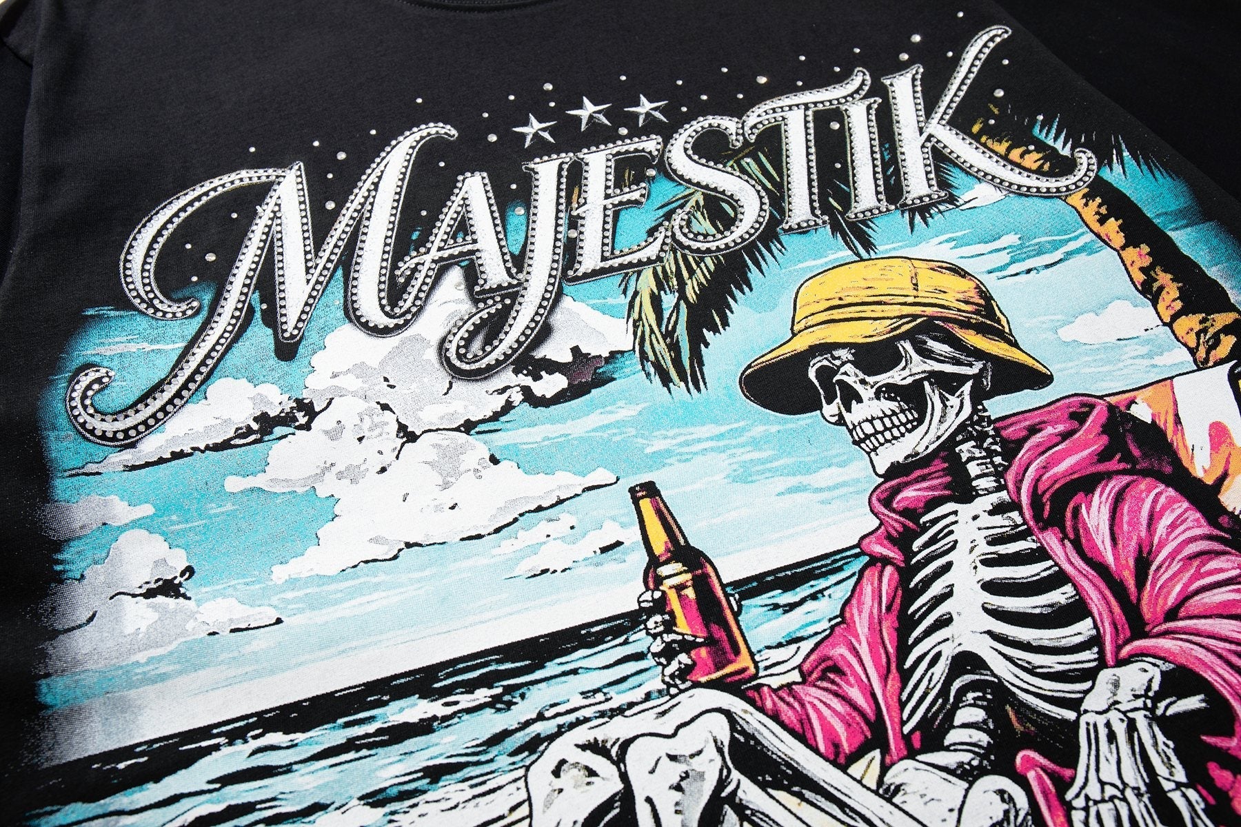 MAJESTIK Rhinestone Distressed Graphic T-Shirt — detail