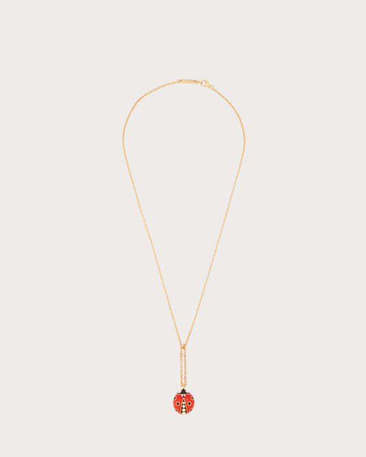 LOEWE Dangling Ladybug Necklace in Sterling Silver Enamel and Crystals(Gold)