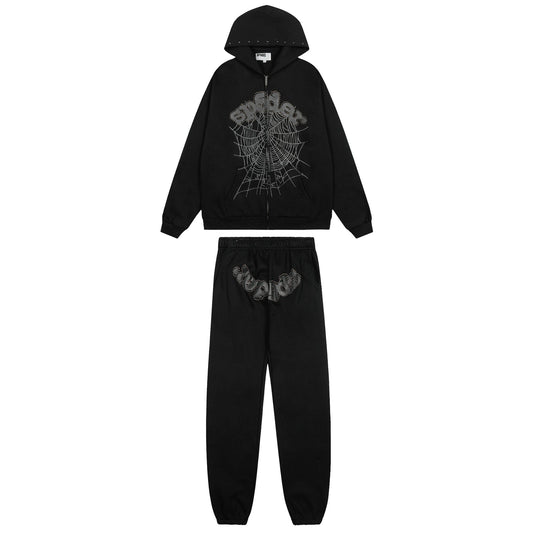 Sp5der Spiderweb Graphic Zip Hoodie & Sweatpants Matching Set — hero