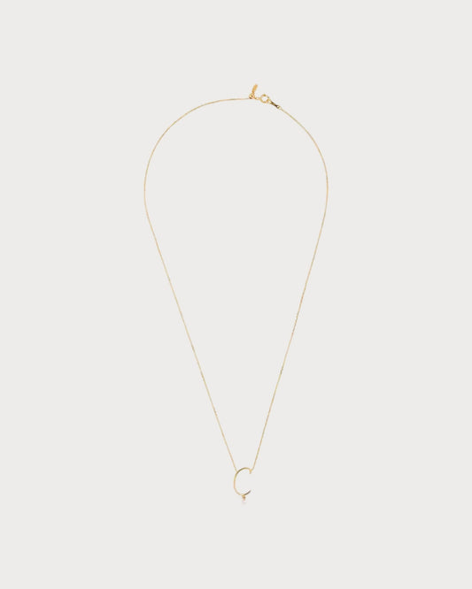 PERSEE Yellow Gold and Diamond Alphabet C Necklace(Yellow Gold)