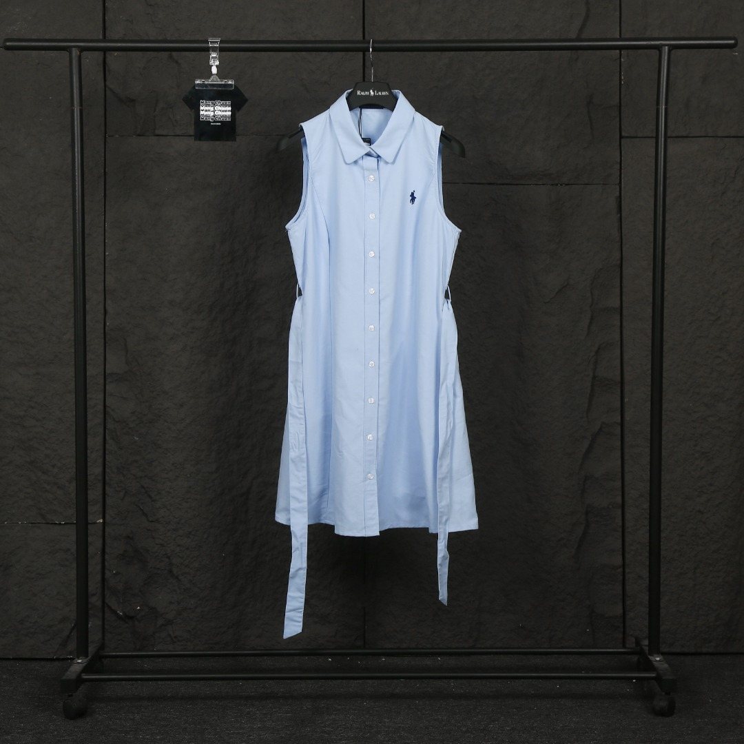 Test2-Ralph Lauren Sleeveless Cotton Oxford Shirt Dress with Tie Waist — front